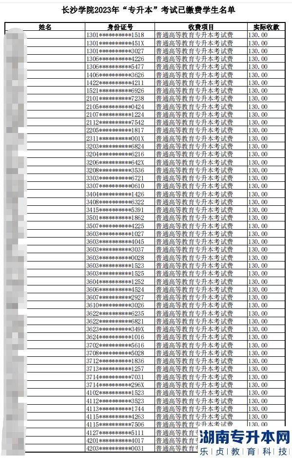 2023年長沙學(xué)院專升本已繳費(fèi)學(xué)生名單公示(圖2)